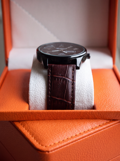 Boîte à Montre Homme 1 Montre Cuir PU Orange – Présentoir Cadeau