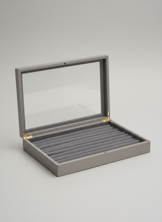 Boîte à bijoux bois gris rétro compartiment bagues