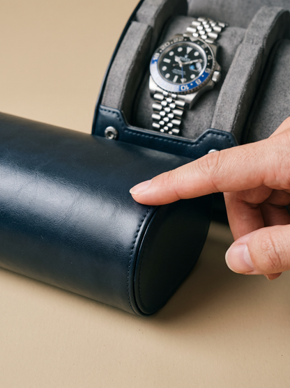 Boîte à Montre Homme 6 Compartiments Cuir PU Bleu Nuit – Écrin de Voyage Compact