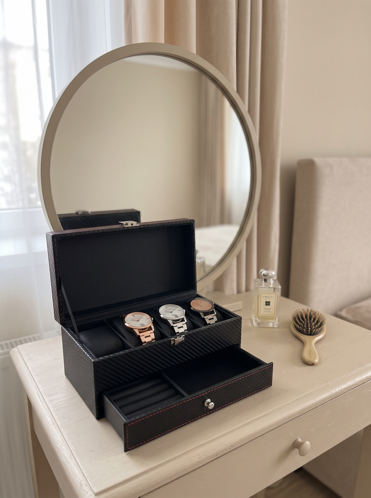 Boîte à Montre Homme Double Niveau Premium Cuir PU Noir – Coffret Cadeau