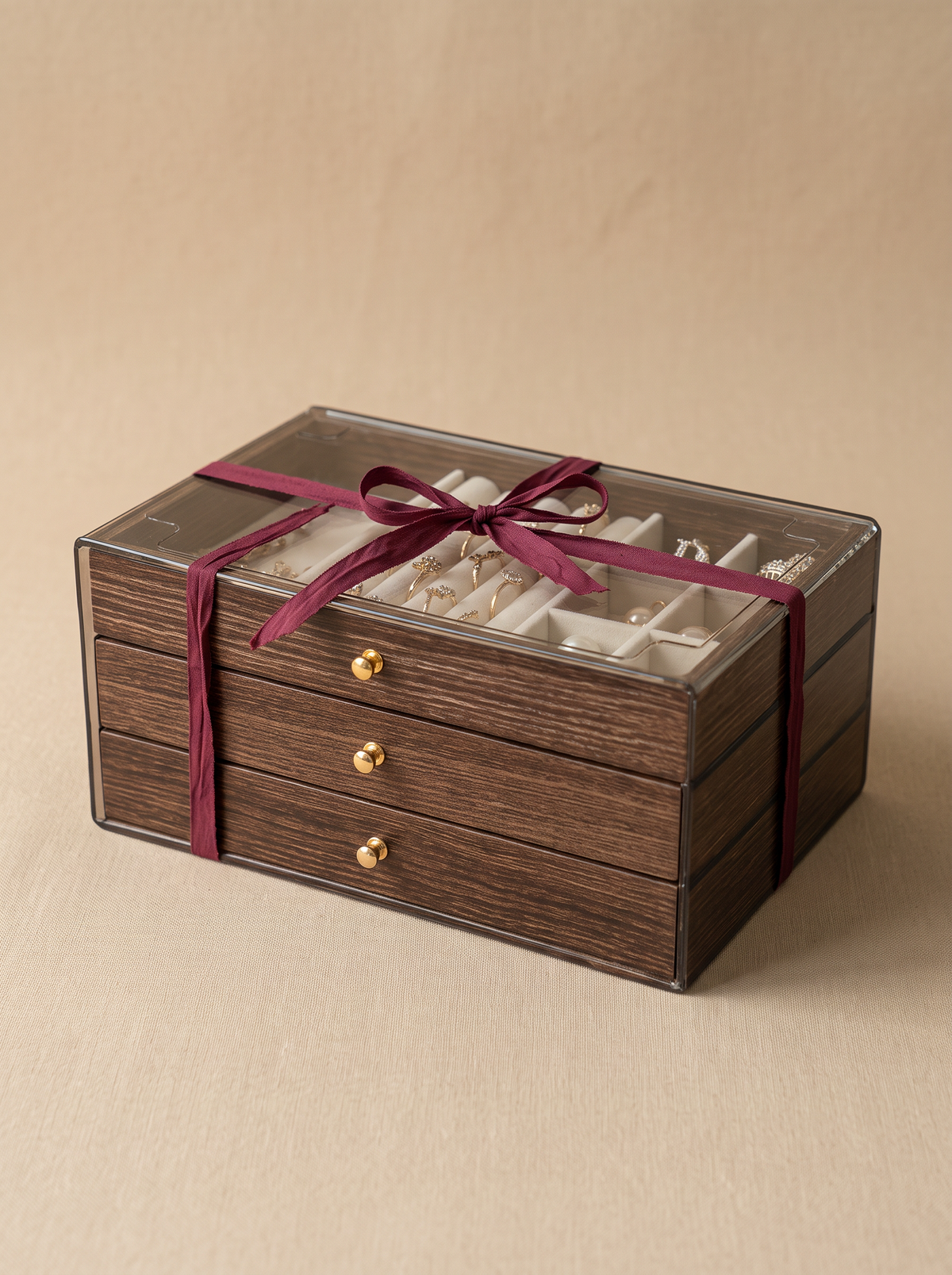 Boîte à Bijoux Multi-Niveaux en Velours