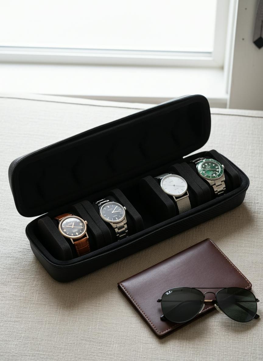 Étui de voyage 5 montres coque rigide avec accessoires