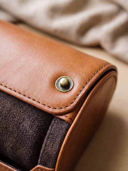 Boîte à Montre Homme 4 Compartiments Cuir PU Marron – Écrin de Voyage Compact