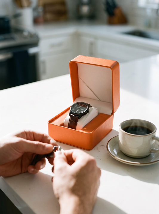 Boîte à Montre Homme 1 Montre Cuir PU Orange – Présentoir Cadeau