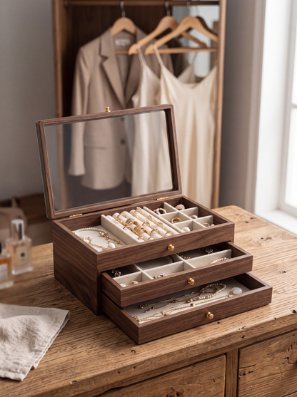 Boîte à Bijoux Multi-Niveaux en Velours