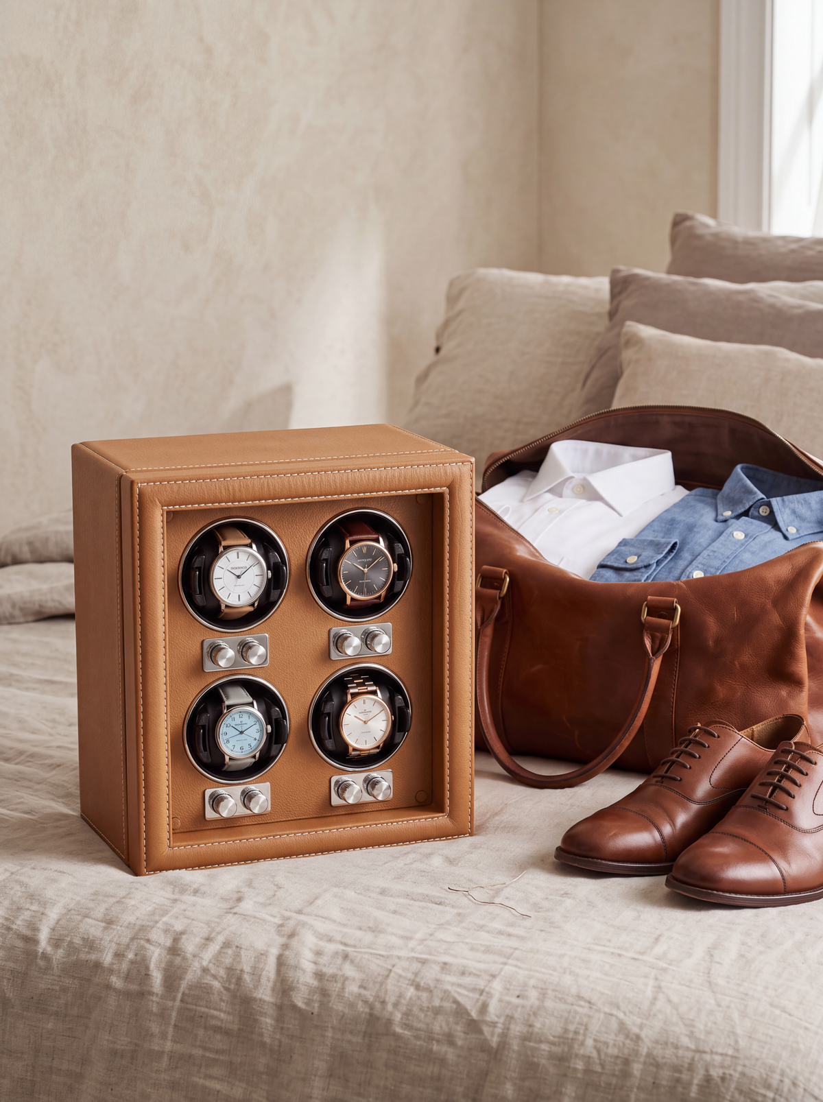 Remontoir 4 Montres Cuir Verrou
