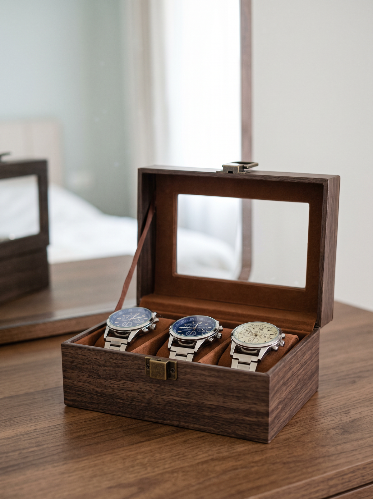 Boîte à Montre Homme 3 Compartiments Effet Noyer – Édition Classique
