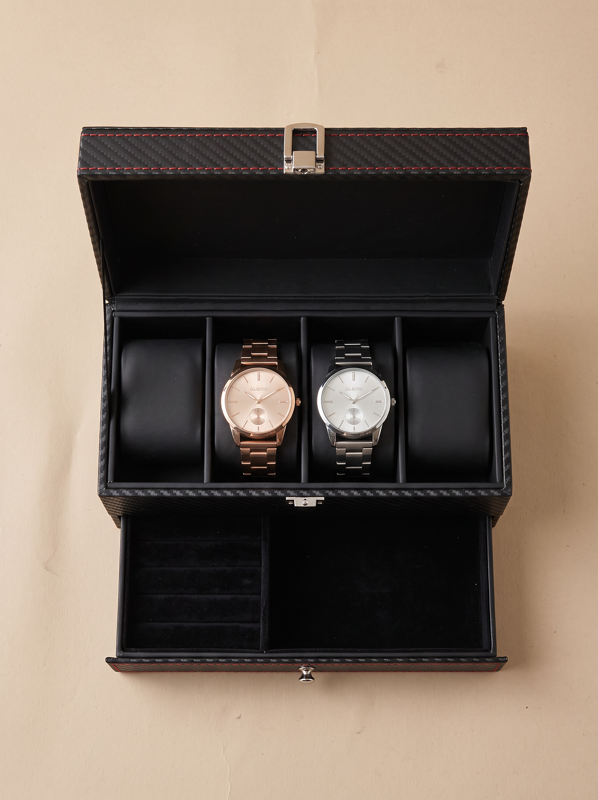 Boîte à Montre Homme Double Niveau Premium Cuir PU Noir – Coffret Cadeau