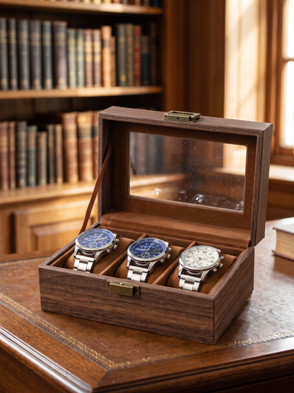 Boîte à Montre Homme 3 Compartiments Effet Noyer – Édition Classique