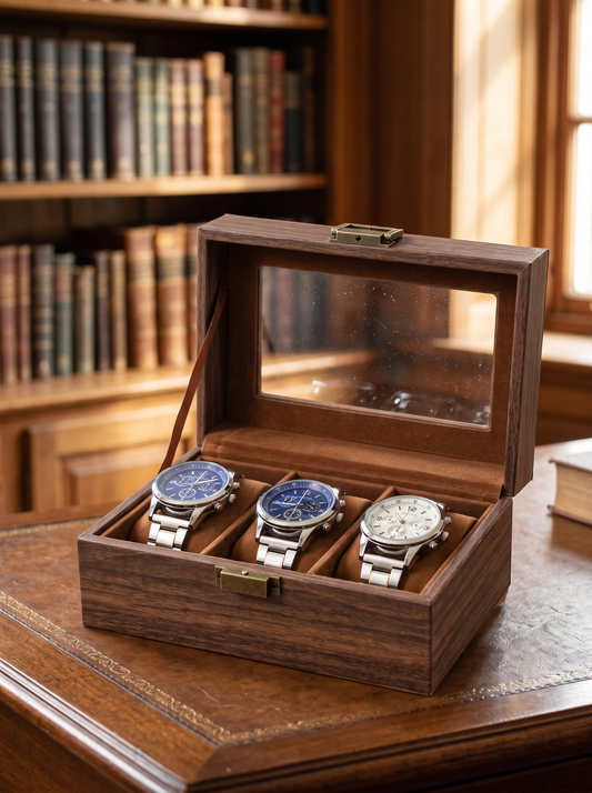 Boîte à Montre Homme 3 Compartiments Effet Noyer – Édition Classique