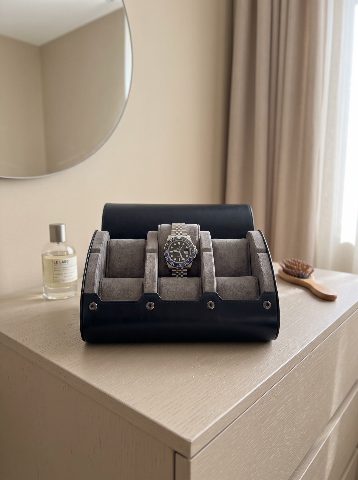 Boîte à Montre Homme 6 Compartiments Cuir PU Bleu Nuit – Écrin de Voyage Compact