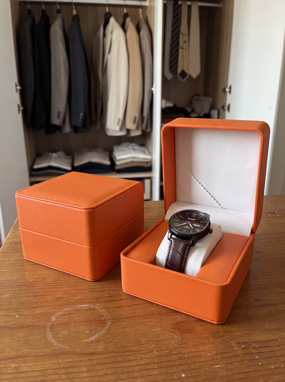 Boîte à Montre Homme 1 Montre Cuir PU Orange – Présentoir Cadeau