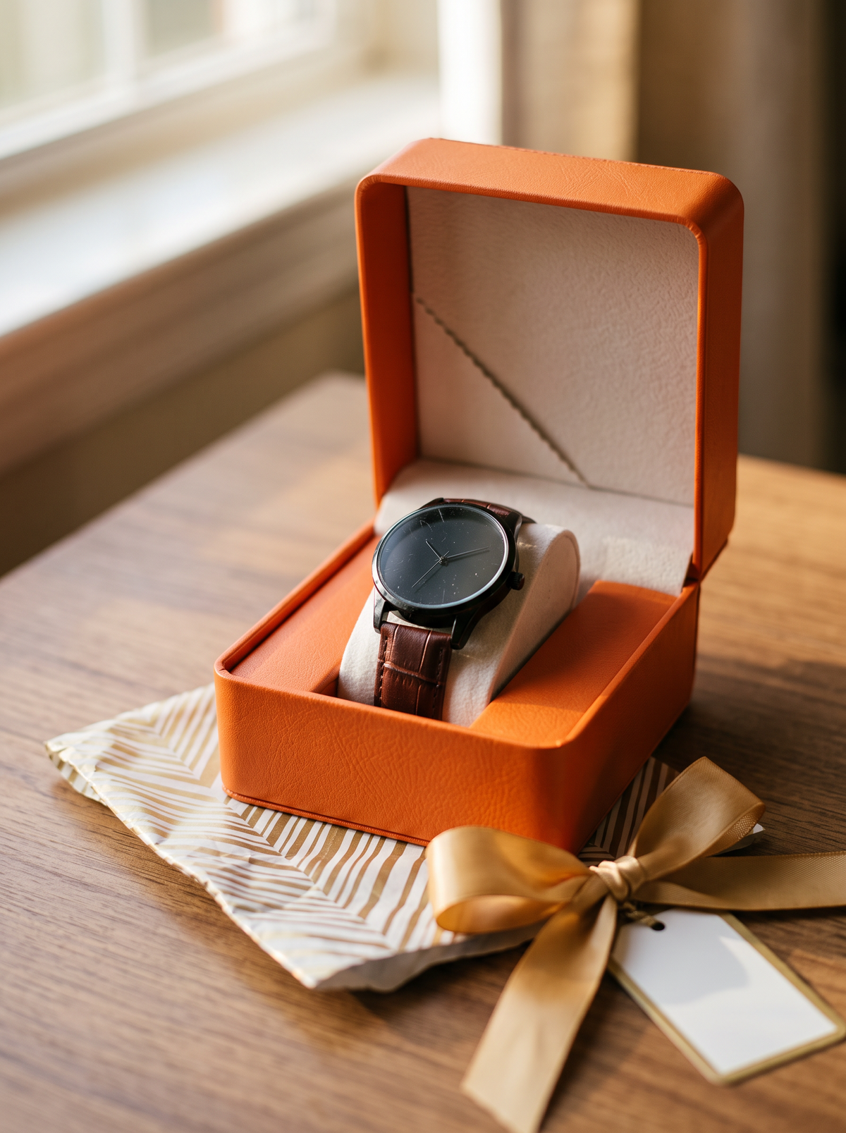 Boîte à Montre Homme 1 Montre Cuir PU Orange – Présentoir Cadeau