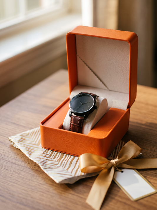 Boîte à Montre Homme 1 Montre Cuir PU Orange – Présentoir Cadeau