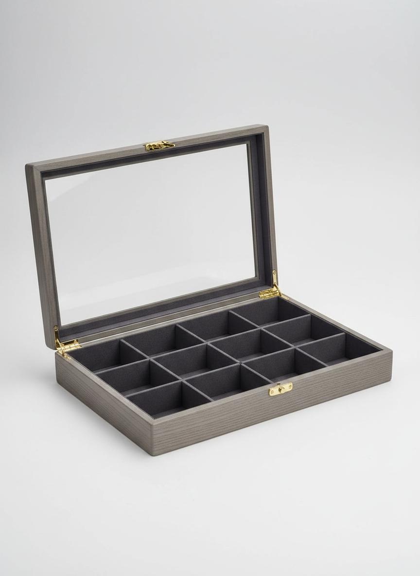 Boîte à bijoux bois gris rétro 12 grilles