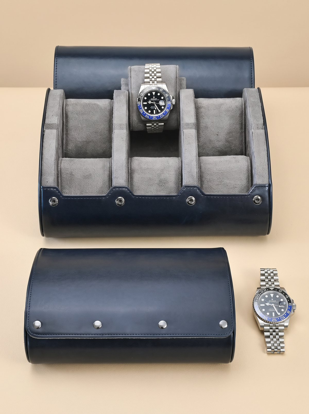 Boîte à Montre Homme 6 Compartiments Cuir PU Bleu Nuit – Écrin de Voyage Compact