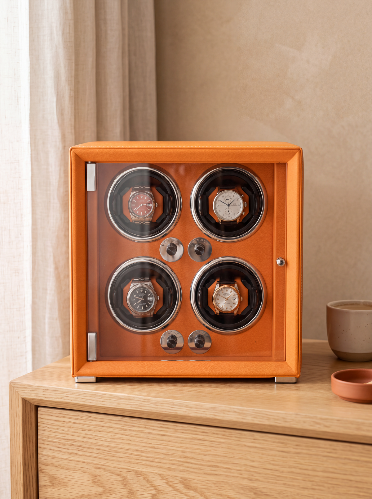 Remontoir 4 Montres Cuir Orange