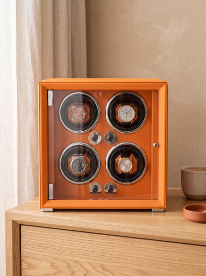 Remontoir 4 Montres Cuir Orange