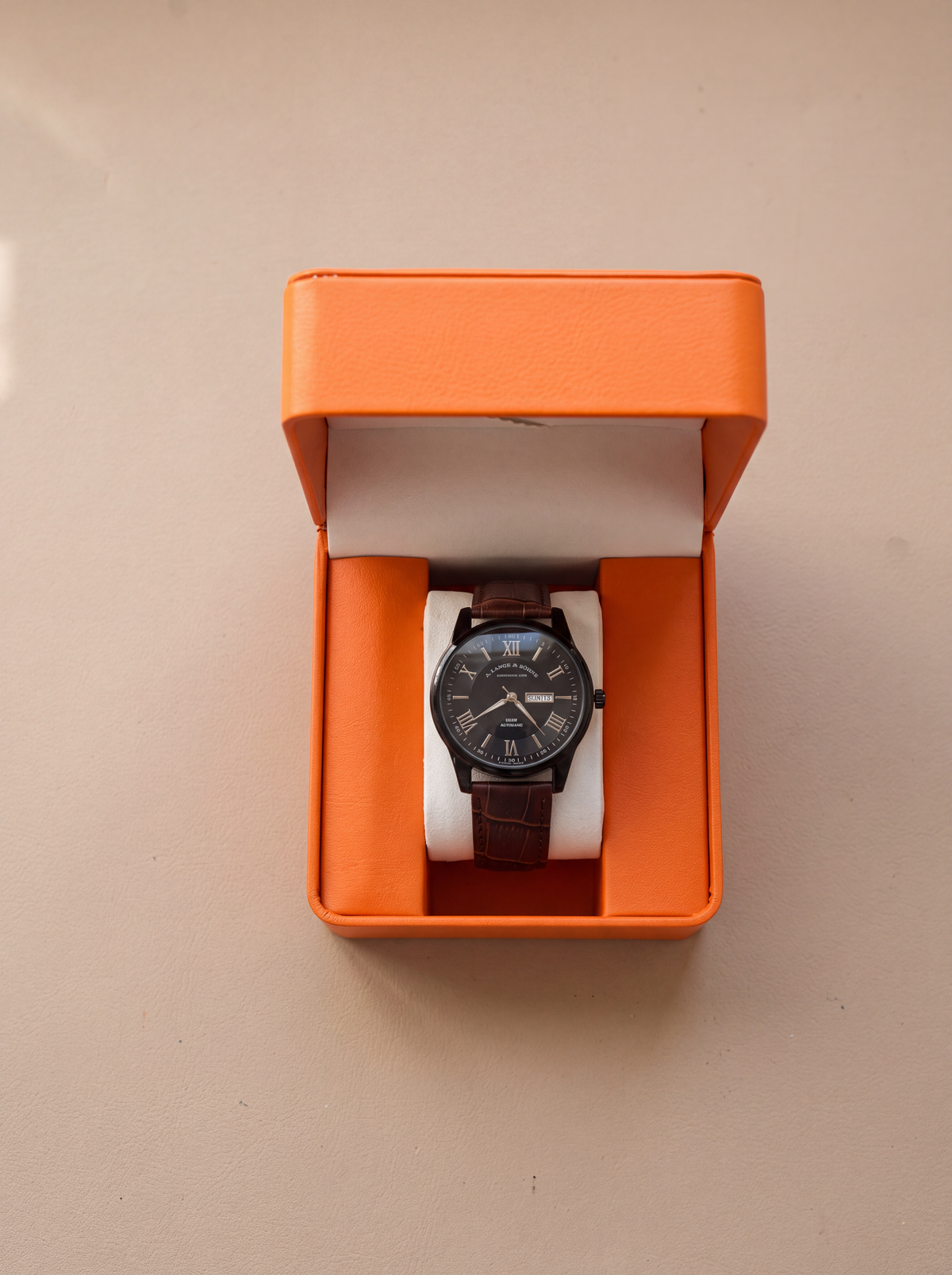 Boîte à Montre Homme 1 Montre Cuir PU Orange – Présentoir Cadeau