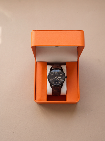 Boîte à Montre Homme 1 Montre Cuir PU Orange – Présentoir Cadeau