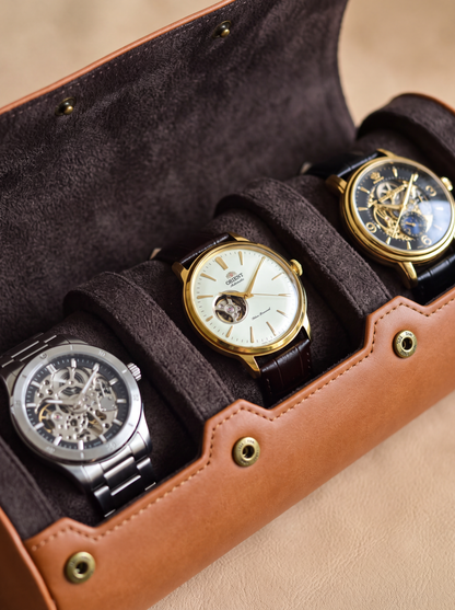 Boîte à Montre Homme 4 Compartiments Cuir PU Marron – Écrin de Voyage Compact
