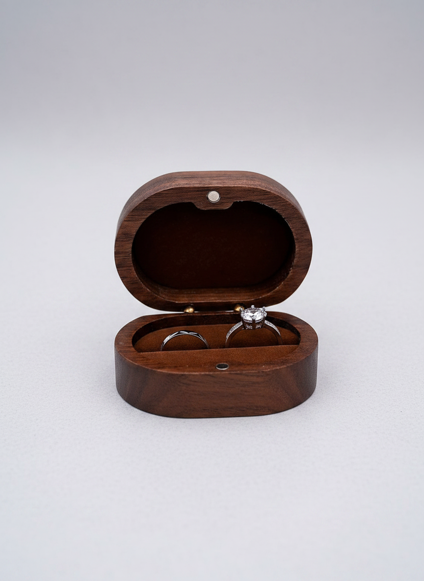 Coffret porte-alliances bois rustique avec bagues