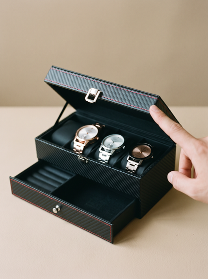 Boîte à Montre Homme Double Niveau Premium Cuir PU Noir – Coffret Cadeau