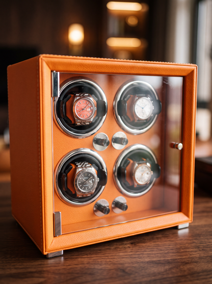 Remontoir 4 Montres Cuir Orange