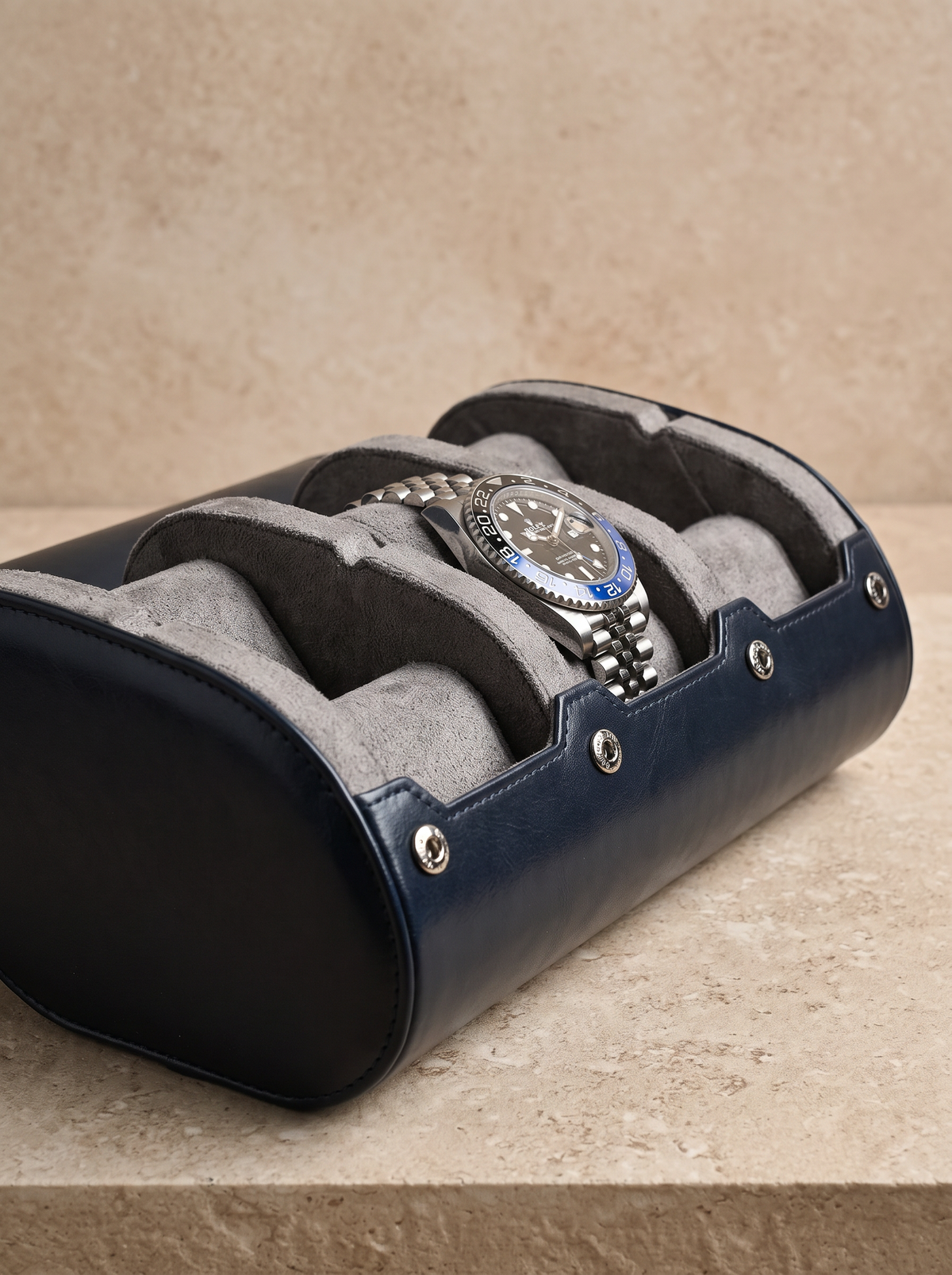 Boîte à Montre Homme 6 Compartiments Cuir PU Bleu Nuit – Écrin de Voyage Compact