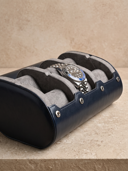 Boîte à Montre Homme 6 Compartiments Cuir PU Bleu Nuit – Écrin de Voyage Compact