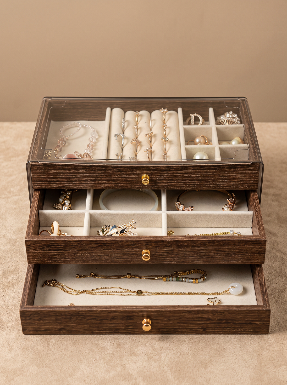 Boîte à Bijoux Multi-Niveaux en Velours