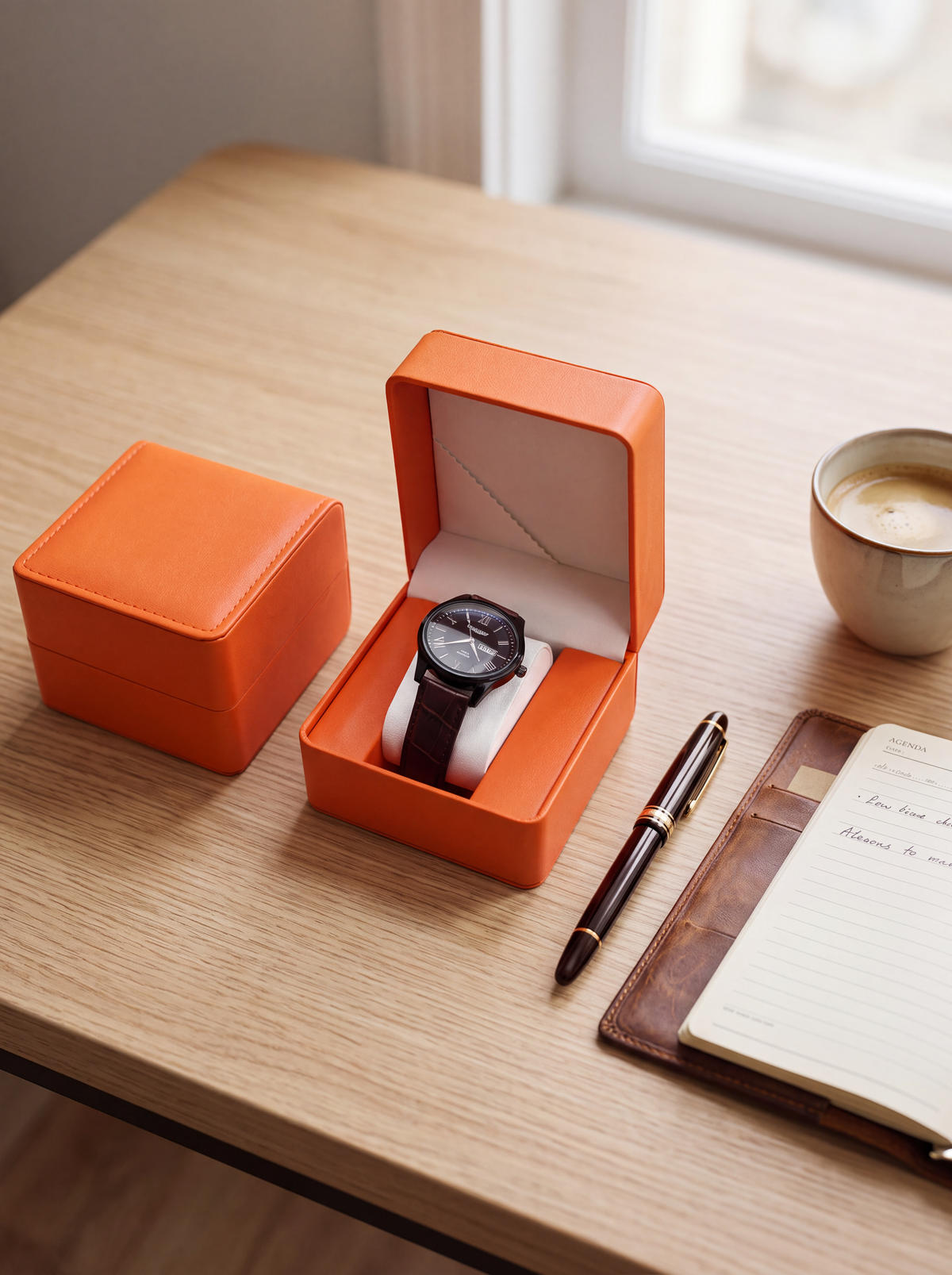 Boîte à Montre Homme 1 Montre Cuir PU Orange – Présentoir Cadeau