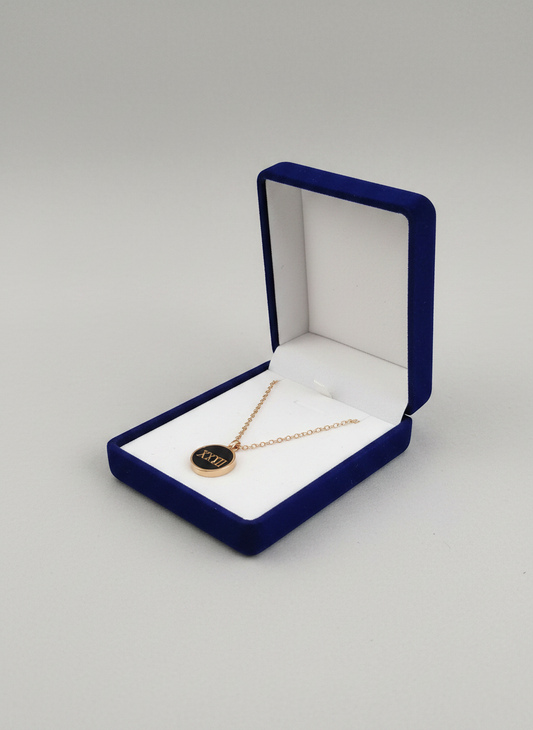 Écrin nuptial velours bleu et blanc avec collier