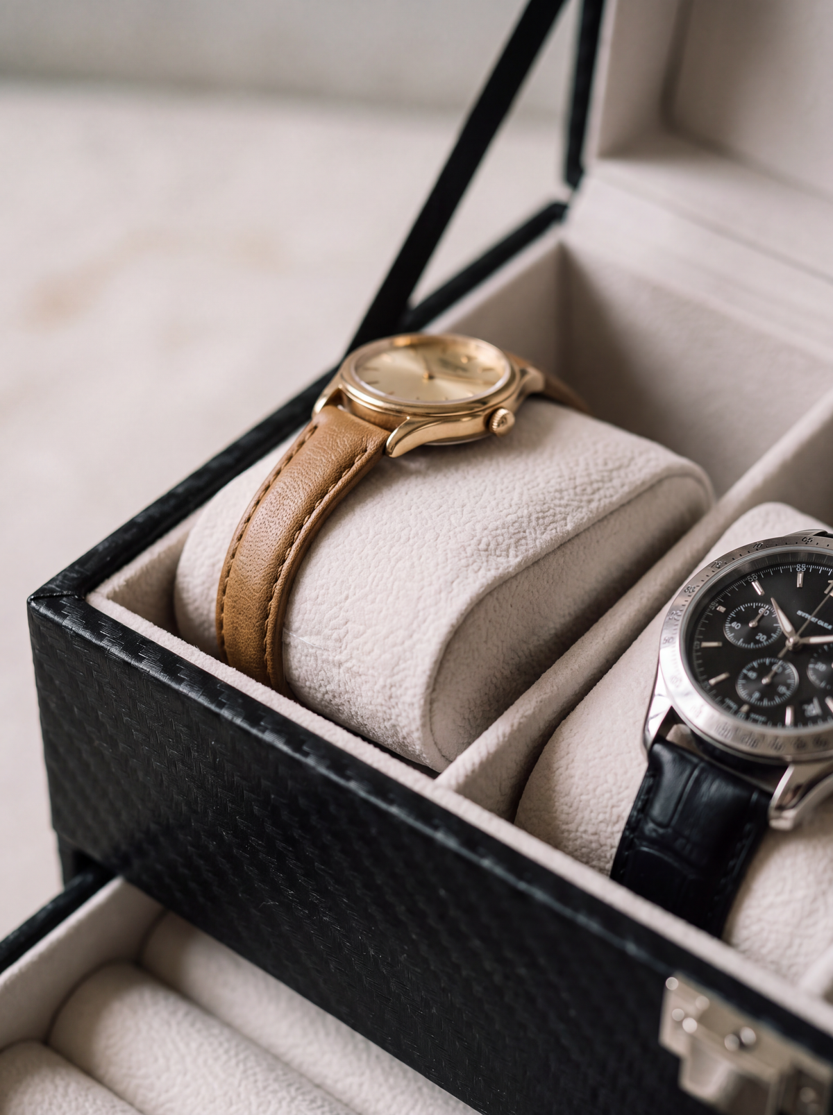 Boîte à Montre Homme Double Niveau Cuir PU Noir – Coffret Cadeau avec Coussin