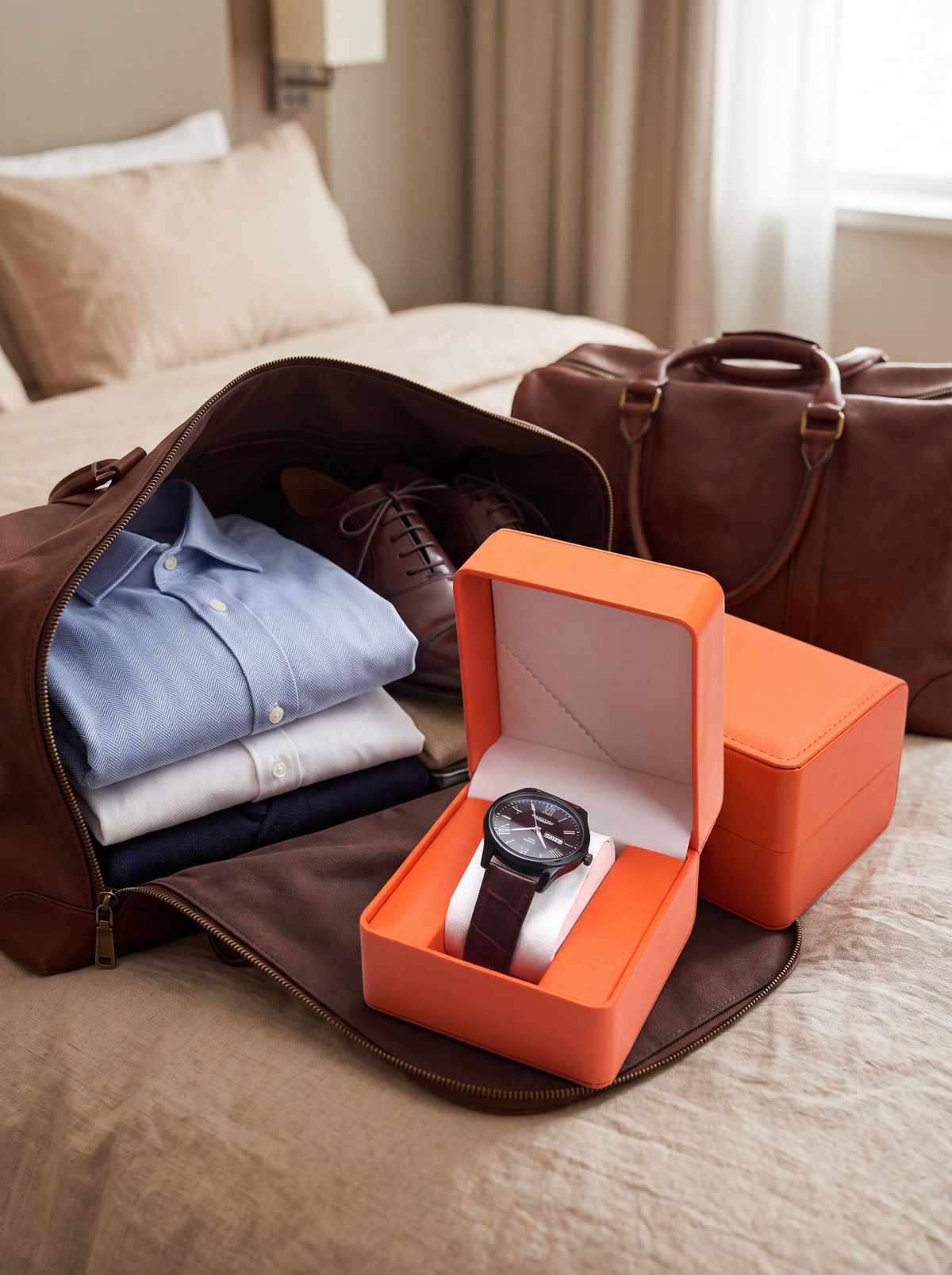 Boîte à Montre Homme 1 Montre Cuir PU Orange – Présentoir Cadeau