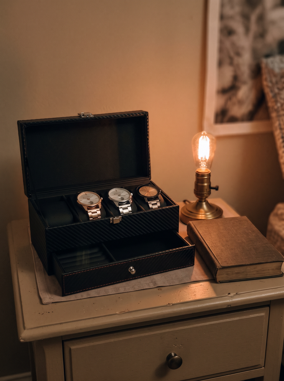 Boîte à Montre Homme Double Niveau Premium Cuir PU Noir – Coffret Cadeau