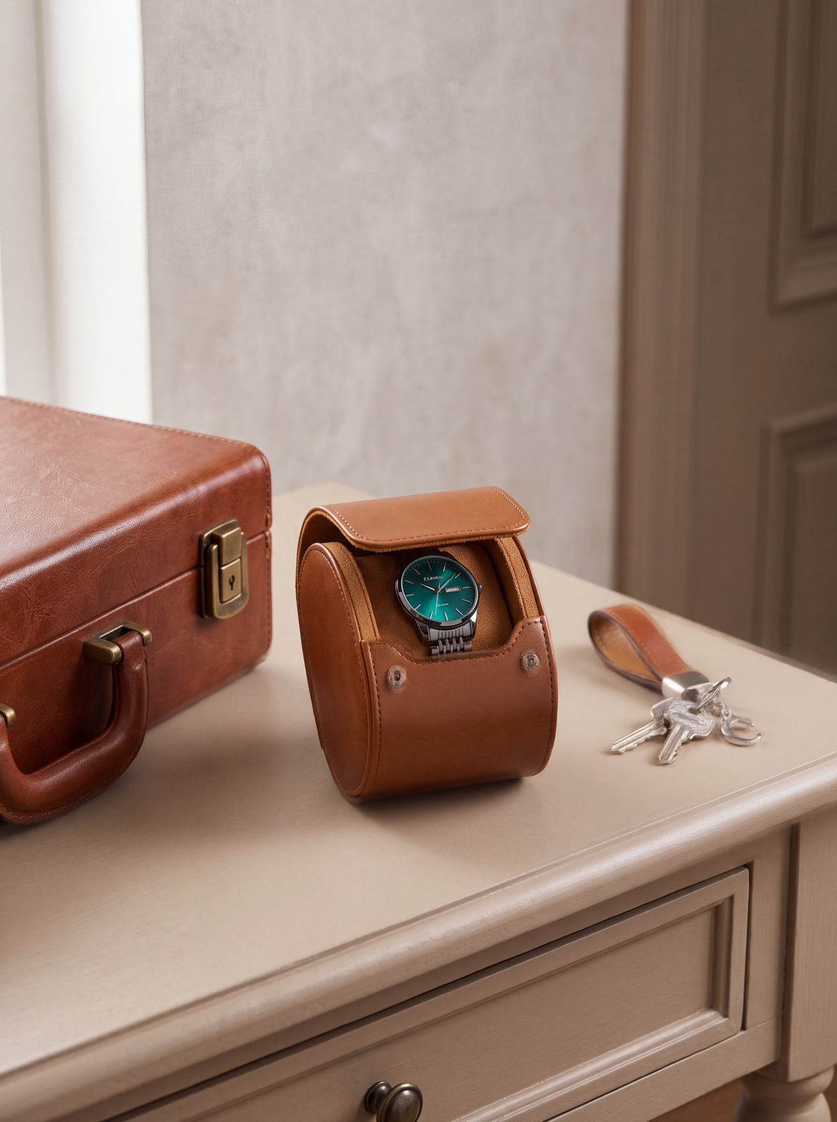 Boîte à Montre Homme 1 Montre Coussin Amovible Marron – Étui Roulé Voyage