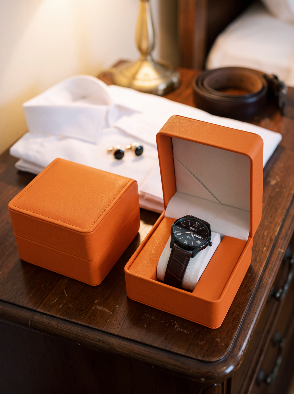 Boîte à Montre Homme 1 Montre Cuir PU Orange – Présentoir Cadeau
