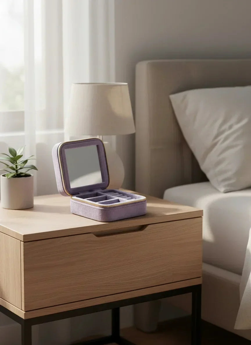 Petite boîte à bijoux violette miroir